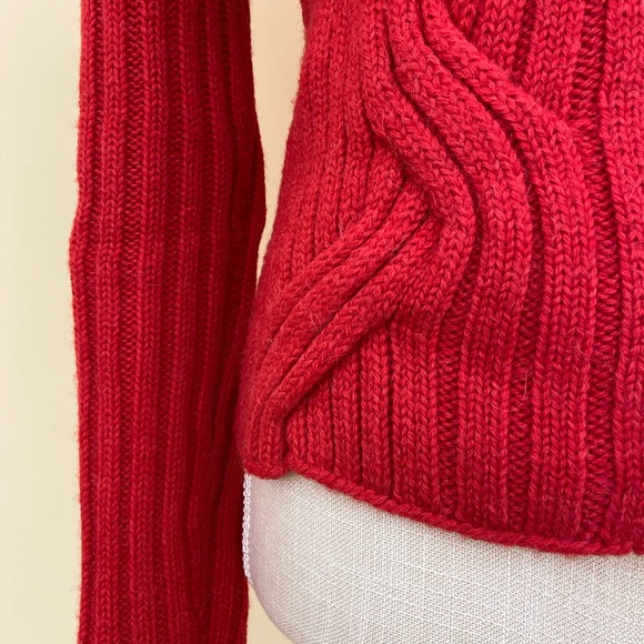 Gucci Chunky Alpaca Wool Blend Red Cardigan Cable Knit Sweater Made in Italy - Picture 5 of 16